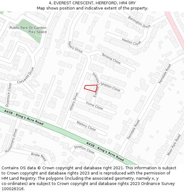 4, EVEREST CRESCENT, HEREFORD, HR4 0RY: Location map and indicative extent of plot