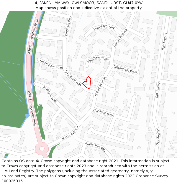 4, FAKENHAM WAY, OWLSMOOR, SANDHURST, GU47 0YW: Location map and indicative extent of plot