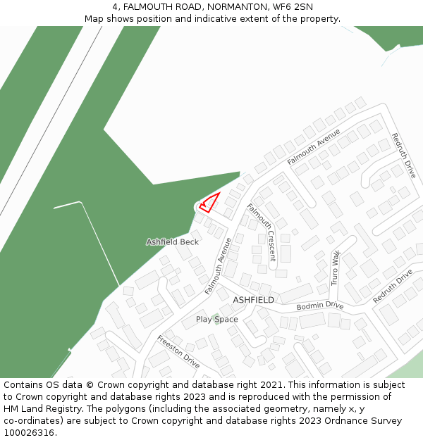 4, FALMOUTH ROAD, NORMANTON, WF6 2SN: Location map and indicative extent of plot