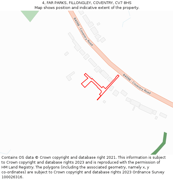 4, FAR PARKS, FILLONGLEY, COVENTRY, CV7 8HS: Location map and indicative extent of plot