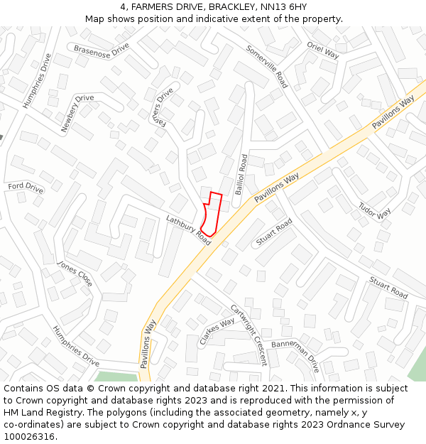 4, FARMERS DRIVE, BRACKLEY, NN13 6HY: Location map and indicative extent of plot