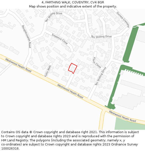 4, FARTHING WALK, COVENTRY, CV4 8GR: Location map and indicative extent of plot