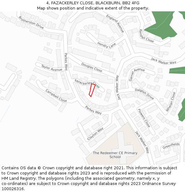 4, FAZACKERLEY CLOSE, BLACKBURN, BB2 4FG: Location map and indicative extent of plot