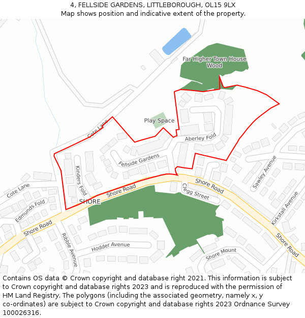 4, FELLSIDE GARDENS, LITTLEBOROUGH, OL15 9LX: Location map and indicative extent of plot