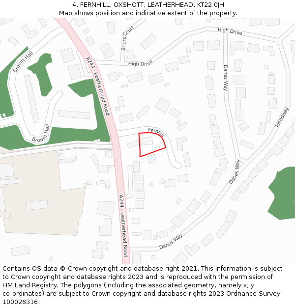 4, FERNHILL, OXSHOTT, LEATHERHEAD, KT22 0JH: Location map and indicative extent of plot