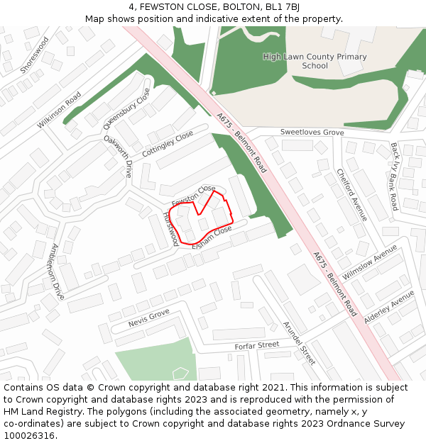 4, FEWSTON CLOSE, BOLTON, BL1 7BJ: Location map and indicative extent of plot