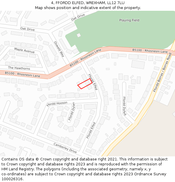 4, FFORDD ELFED, WREXHAM, LL12 7LU: Location map and indicative extent of plot