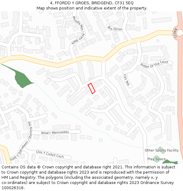 4, FFORDD Y GROES, BRIDGEND, CF31 5EQ: Location map and indicative extent of plot