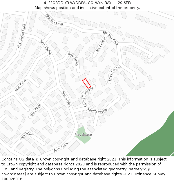 4, FFORDD YR WYDDFA, COLWYN BAY, LL29 6EB: Location map and indicative extent of plot