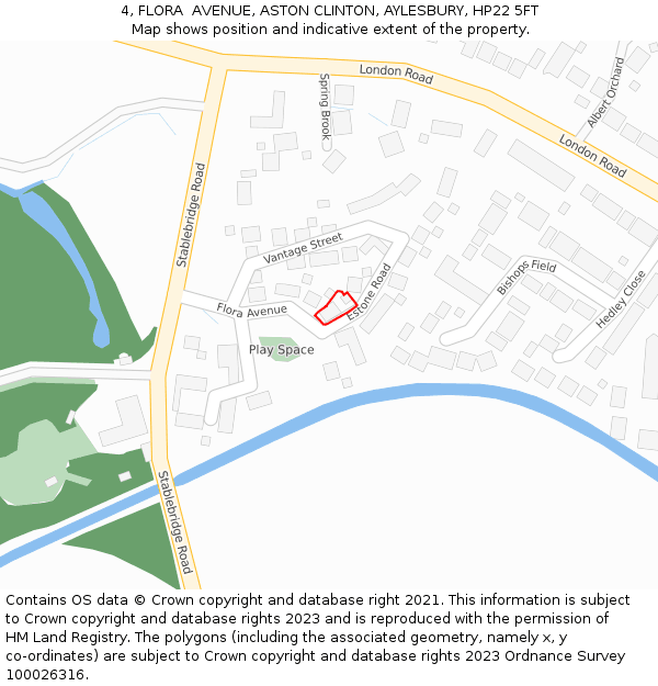 4, FLORA  AVENUE, ASTON CLINTON, AYLESBURY, HP22 5FT: Location map and indicative extent of plot