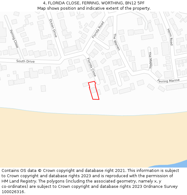 4, FLORIDA CLOSE, FERRING, WORTHING, BN12 5PF: Location map and indicative extent of plot