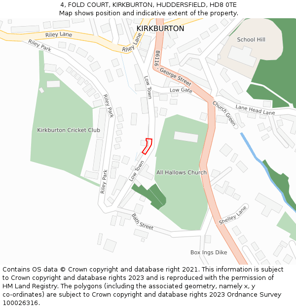 4, FOLD COURT, KIRKBURTON, HUDDERSFIELD, HD8 0TE: Location map and indicative extent of plot