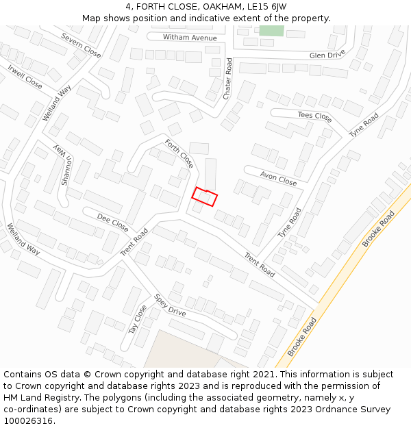 4, FORTH CLOSE, OAKHAM, LE15 6JW: Location map and indicative extent of plot