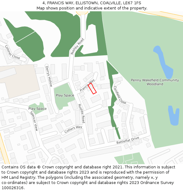 4, FRANCIS WAY, ELLISTOWN, COALVILLE, LE67 1FS: Location map and indicative extent of plot