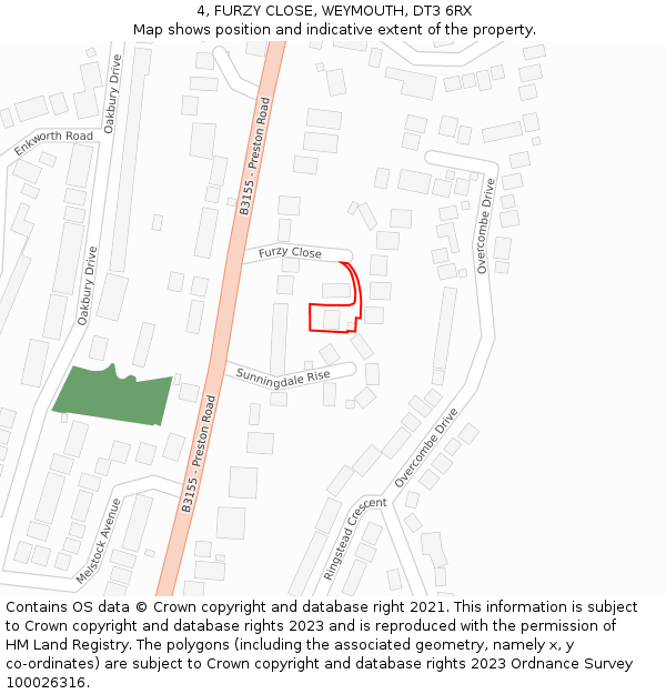 4, FURZY CLOSE, WEYMOUTH, DT3 6RX: Location map and indicative extent of plot