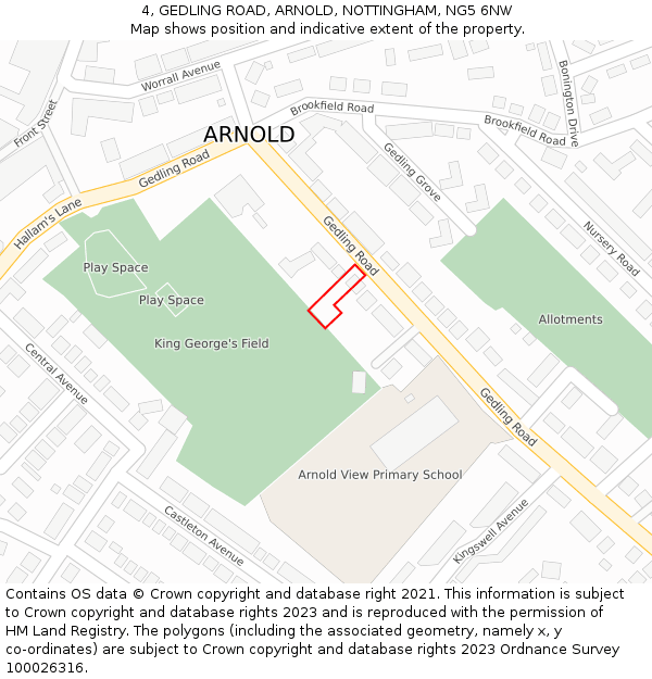 4, GEDLING ROAD, ARNOLD, NOTTINGHAM, NG5 6NW: Location map and indicative extent of plot