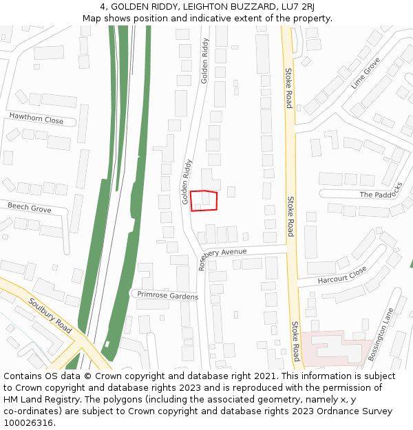 4, GOLDEN RIDDY, LEIGHTON BUZZARD, LU7 2RJ: Location map and indicative extent of plot