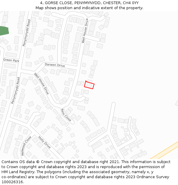 4, GORSE CLOSE, PENYMYNYDD, CHESTER, CH4 0YY: Location map and indicative extent of plot