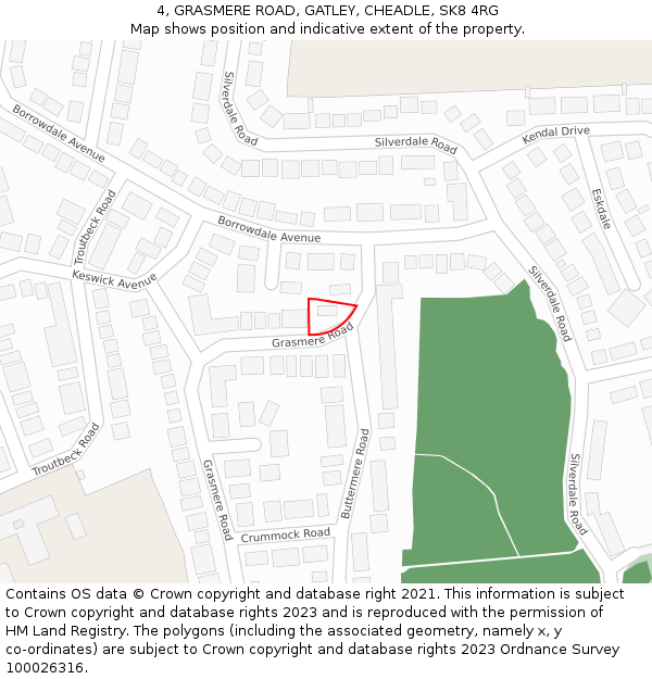 4, GRASMERE ROAD, GATLEY, CHEADLE, SK8 4RG: Location map and indicative extent of plot