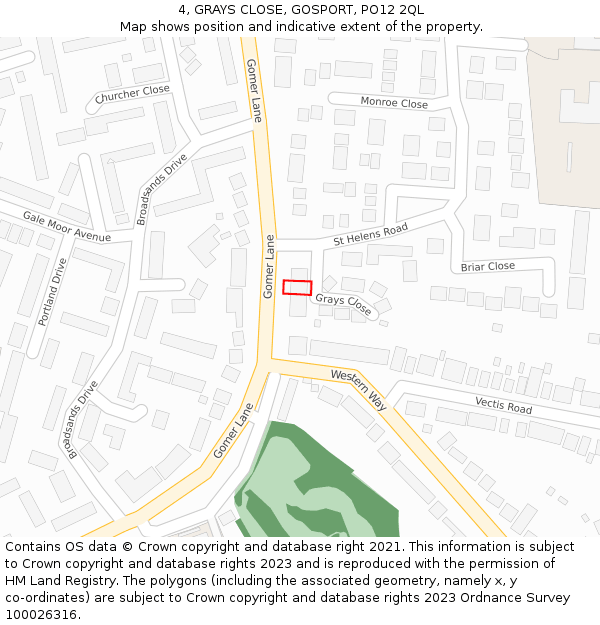 4, GRAYS CLOSE, GOSPORT, PO12 2QL: Location map and indicative extent of plot