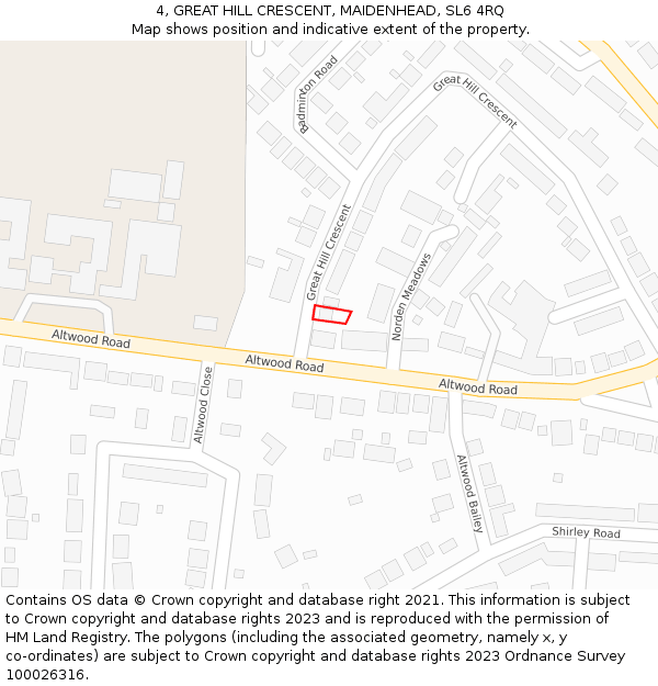 4, GREAT HILL CRESCENT, MAIDENHEAD, SL6 4RQ: Location map and indicative extent of plot