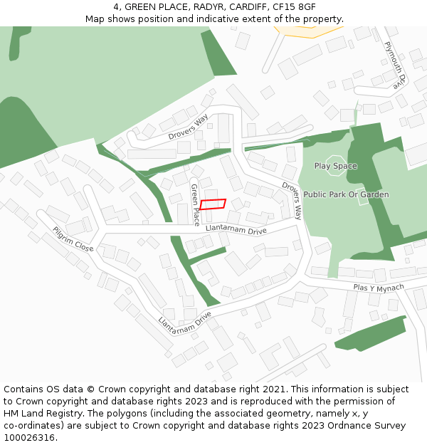 4, GREEN PLACE, RADYR, CARDIFF, CF15 8GF: Location map and indicative extent of plot