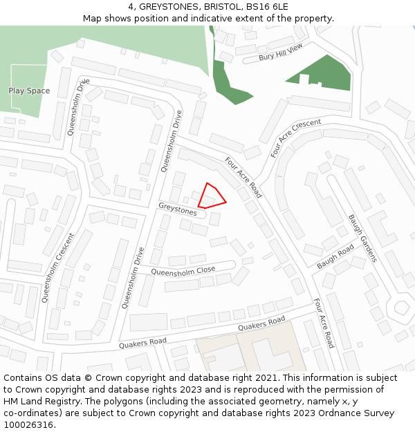 4, GREYSTONES, BRISTOL, BS16 6LE: Location map and indicative extent of plot