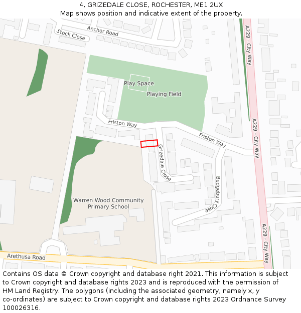 4, GRIZEDALE CLOSE, ROCHESTER, ME1 2UX: Location map and indicative extent of plot