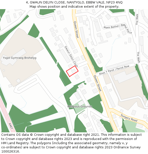 4, GWAUN DELYN CLOSE, NANTYGLO, EBBW VALE, NP23 4NQ: Location map and indicative extent of plot