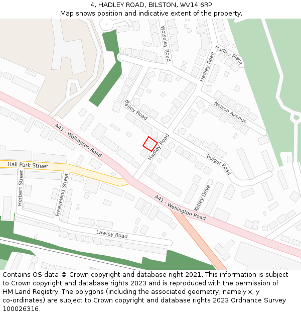 4, HADLEY ROAD, BILSTON, WV14 6RP: Location map and indicative extent of plot