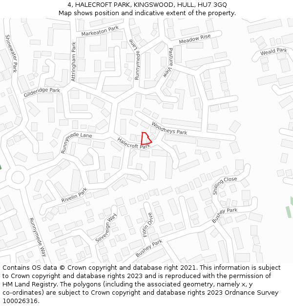 4, HALECROFT PARK, KINGSWOOD, HULL, HU7 3GQ: Location map and indicative extent of plot