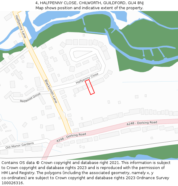 4, HALFPENNY CLOSE, CHILWORTH, GUILDFORD, GU4 8NJ: Location map and indicative extent of plot