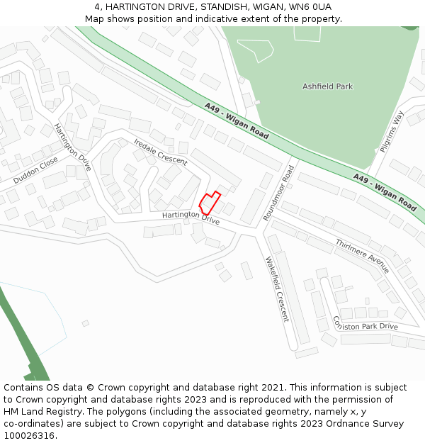 4, HARTINGTON DRIVE, STANDISH, WIGAN, WN6 0UA: Location map and indicative extent of plot