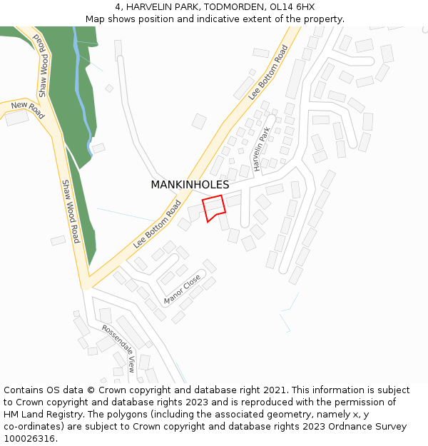 4, HARVELIN PARK, TODMORDEN, OL14 6HX: Location map and indicative extent of plot