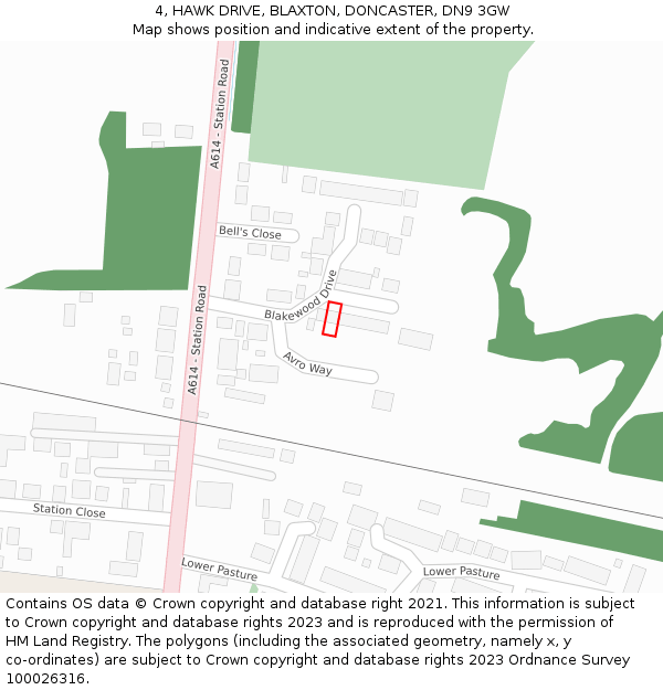 4, HAWK DRIVE, BLAXTON, DONCASTER, DN9 3GW: Location map and indicative extent of plot