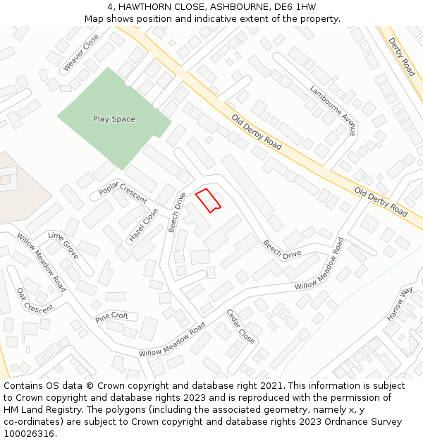 4, HAWTHORN CLOSE, ASHBOURNE, DE6 1HW: Location map and indicative extent of plot