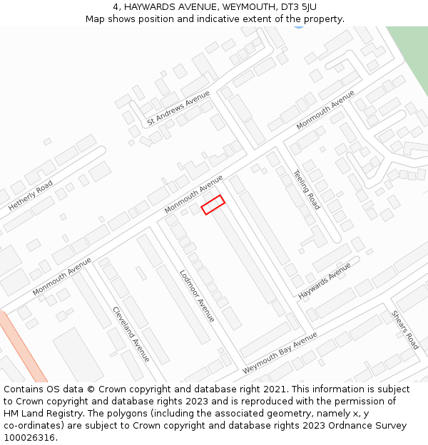 4, HAYWARDS AVENUE, WEYMOUTH, DT3 5JU: Location map and indicative extent of plot