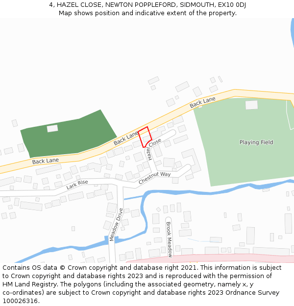 4, HAZEL CLOSE, NEWTON POPPLEFORD, SIDMOUTH, EX10 0DJ: Location map and indicative extent of plot