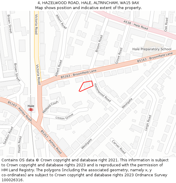 4, HAZELWOOD ROAD, HALE, ALTRINCHAM, WA15 9AX: Location map and indicative extent of plot