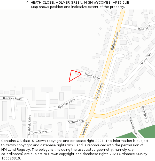 4, HEATH CLOSE, HOLMER GREEN, HIGH WYCOMBE, HP15 6UB: Location map and indicative extent of plot