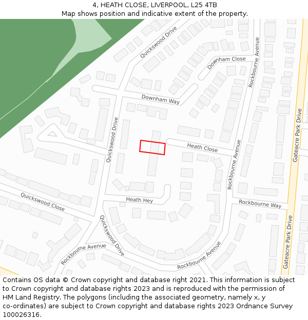 4, HEATH CLOSE, LIVERPOOL, L25 4TB: Location map and indicative extent of plot