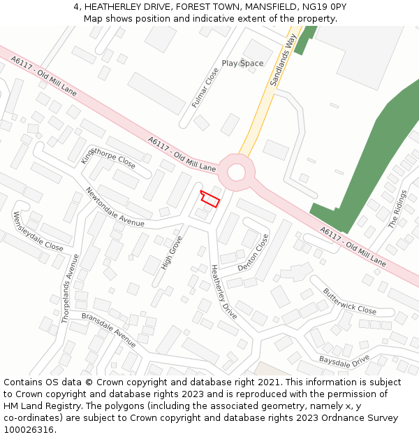 4, HEATHERLEY DRIVE, FOREST TOWN, MANSFIELD, NG19 0PY: Location map and indicative extent of plot