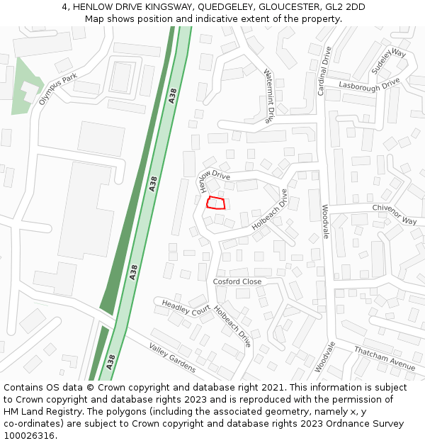 4, HENLOW DRIVE KINGSWAY, QUEDGELEY, GLOUCESTER, GL2 2DD: Location map and indicative extent of plot