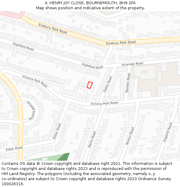 4, HENRY JOY CLOSE, BOURNEMOUTH, BH9 2FA: Location map and indicative extent of plot