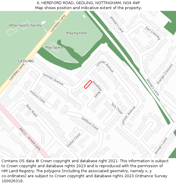 4, HEREFORD ROAD, GEDLING, NOTTINGHAM, NG4 4WF: Location map and indicative extent of plot