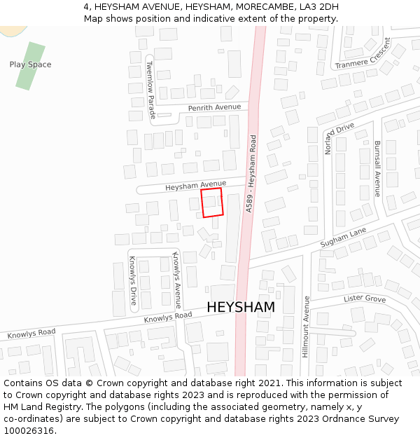 4, HEYSHAM AVENUE, HEYSHAM, MORECAMBE, LA3 2DH: Location map and indicative extent of plot