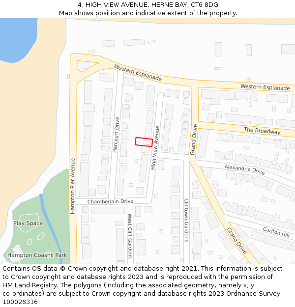 4, HIGH VIEW AVENUE, HERNE BAY, CT6 8DG: Location map and indicative extent of plot