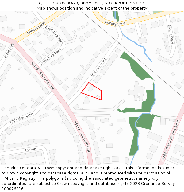 4, HILLBROOK ROAD, BRAMHALL, STOCKPORT, SK7 2BT: Location map and indicative extent of plot