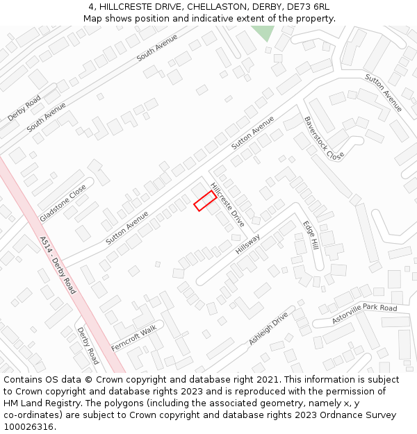 4, HILLCRESTE DRIVE, CHELLASTON, DERBY, DE73 6RL: Location map and indicative extent of plot