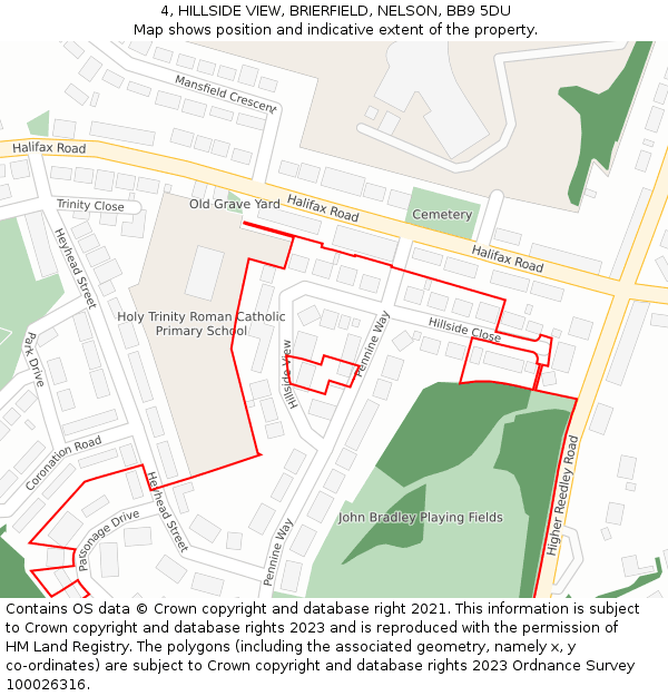 4, HILLSIDE VIEW, BRIERFIELD, NELSON, BB9 5DU: Location map and indicative extent of plot